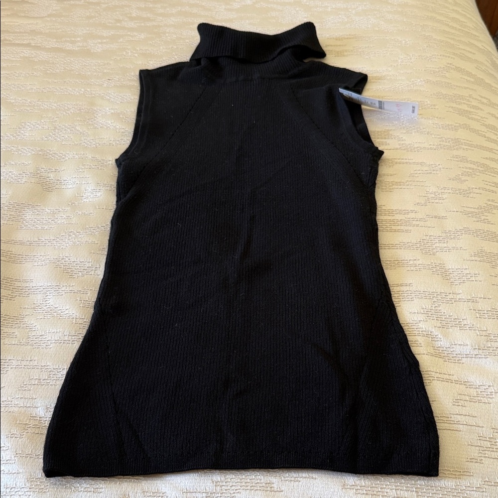 White House Black Market Black Sleeveless Turtleneck Knit Top